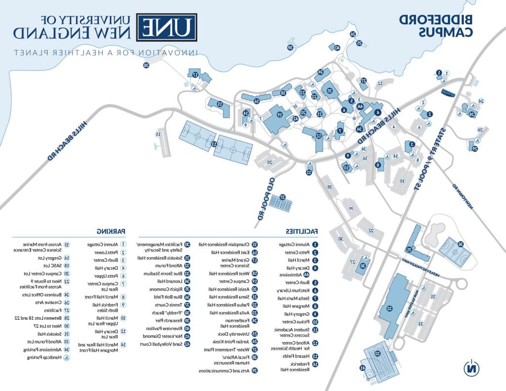 Map of parking spaces on the Biddeford Campus