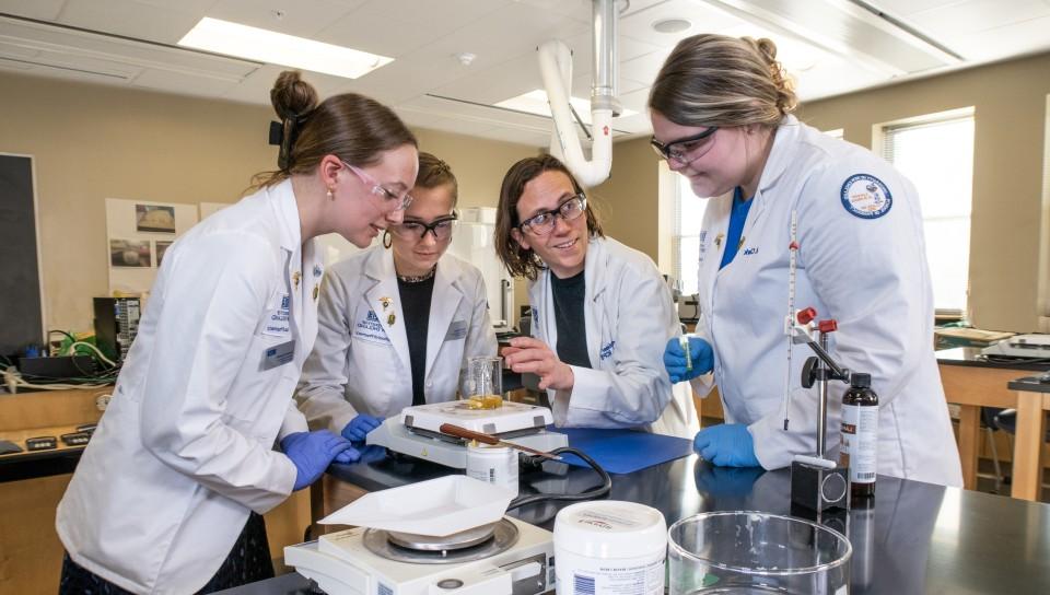 Students and faculty conduct research in a Pharmacy lab